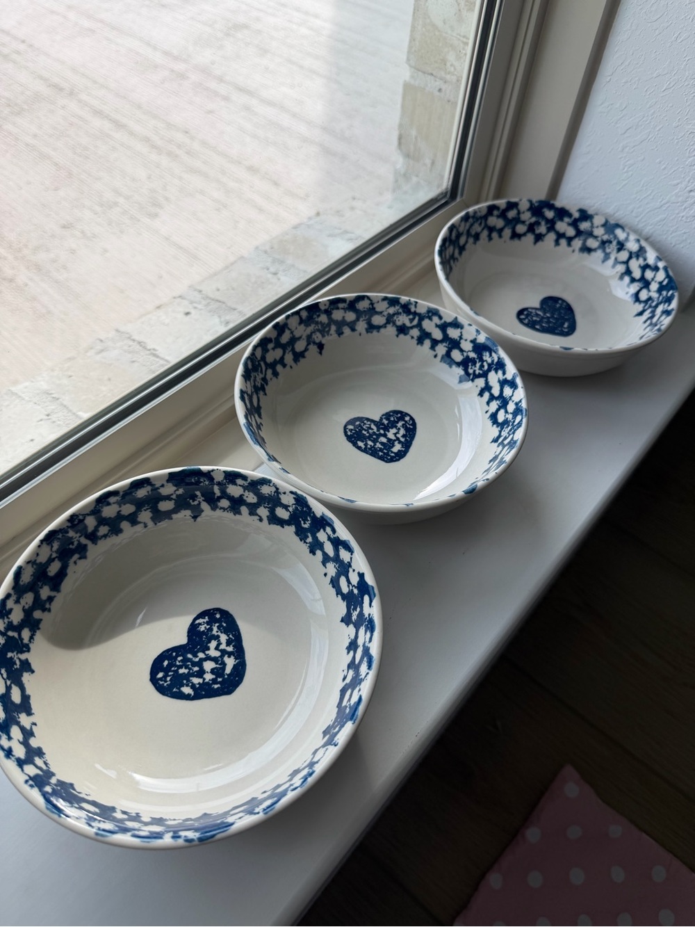Blue Heart Ceramic Serving Bowls - Set of 3